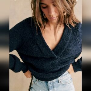 Sezane Cody Navy V-Neck Sweater